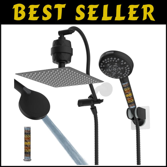 Dual Filtered Shower Head Set: 12'' Rainfall with Adjustable Arm & 10 Settings