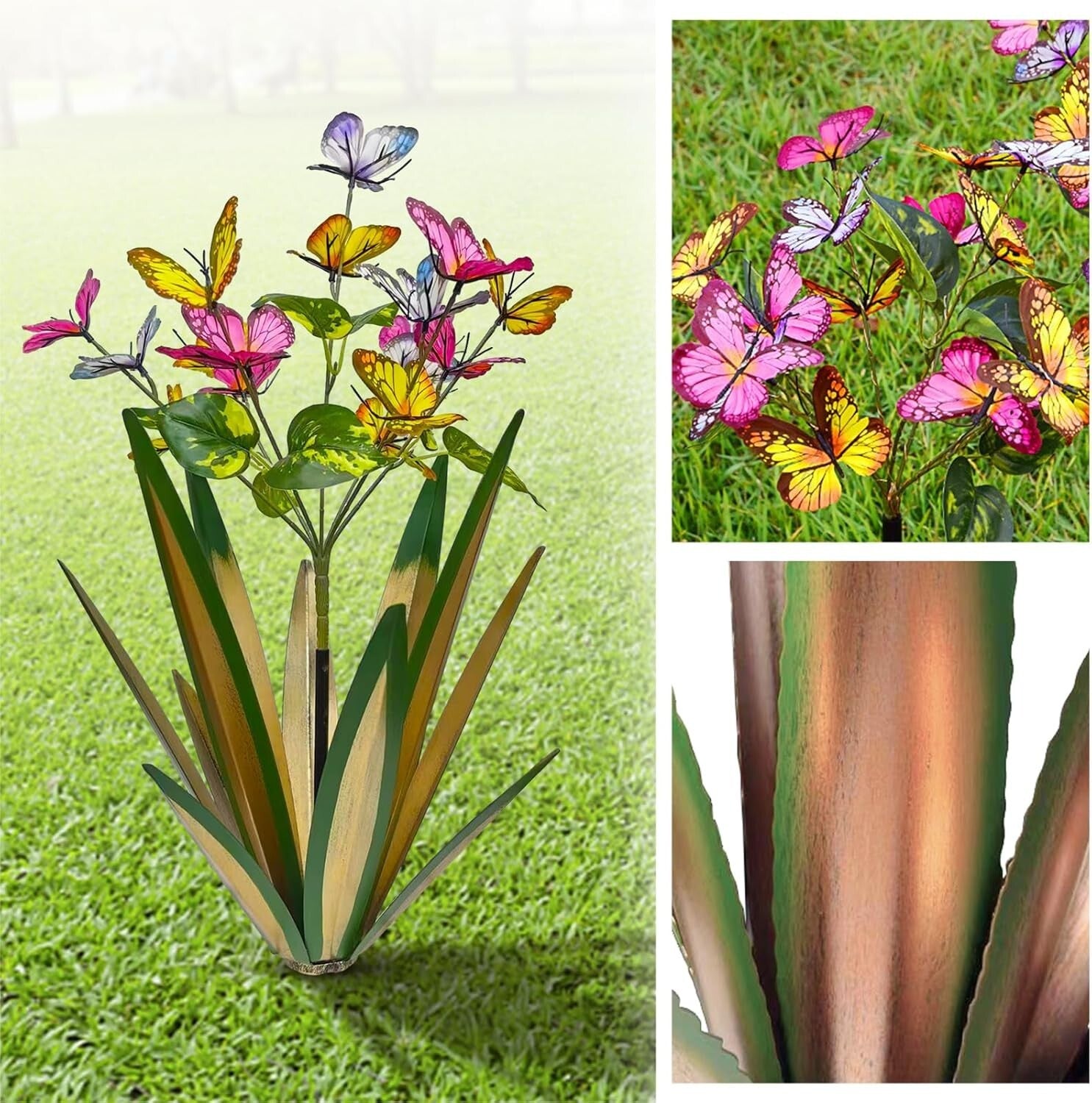 Light Green Butterfly Metal Sculptures - Wind Resistant Garden Ornaments (3pcs)