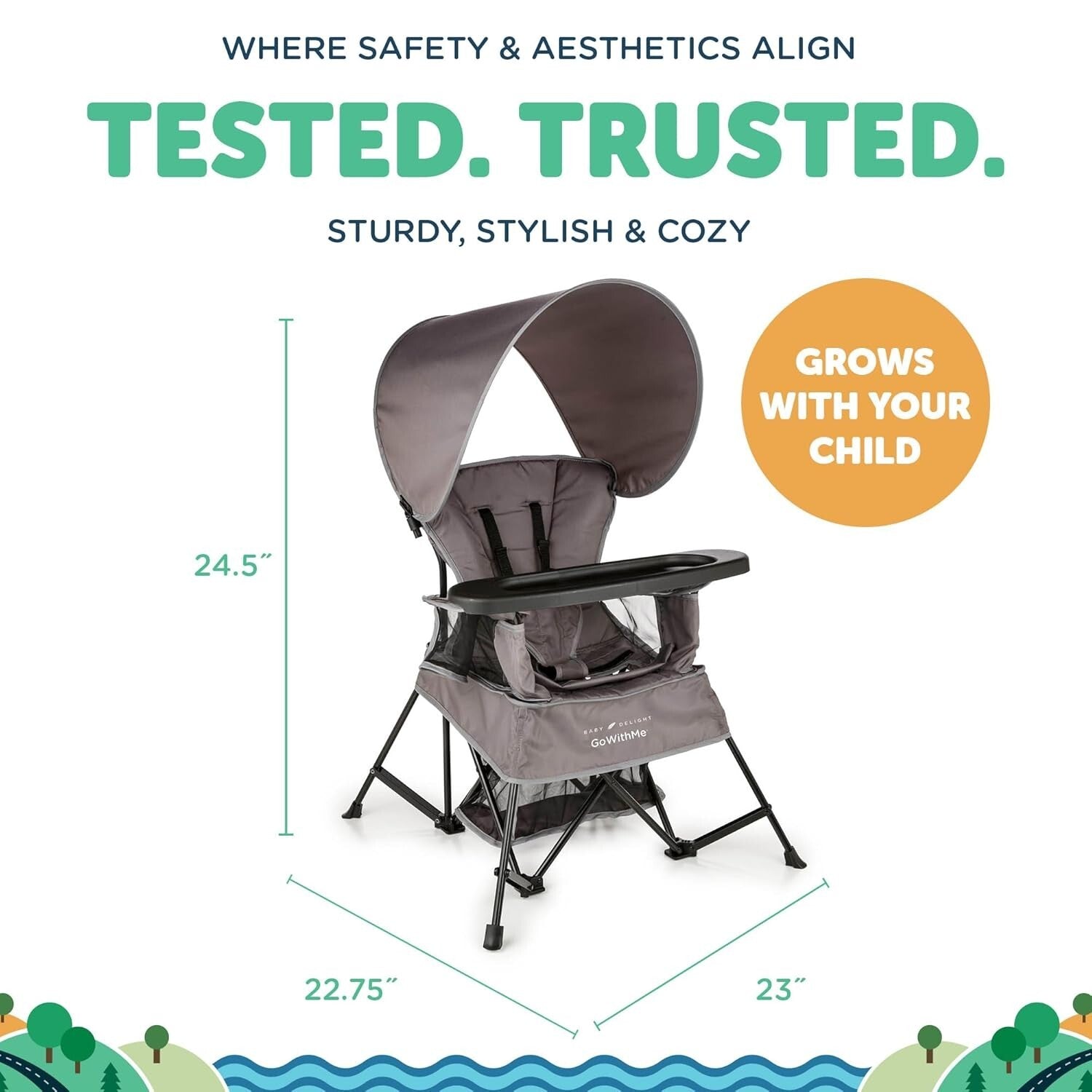 Go with Me Venture Portable Toddler Chair with Sun Canopy & Snack Tray - Grey