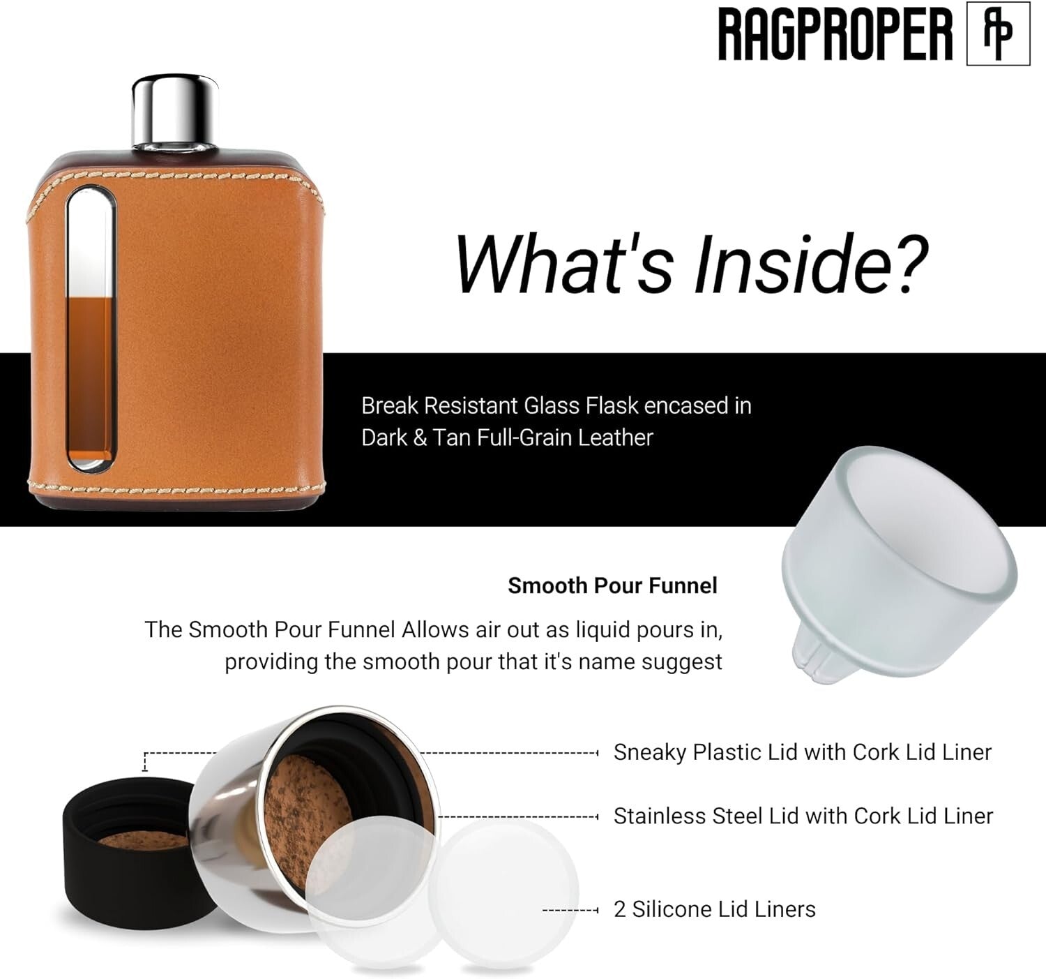 Durable Leather-Covered Glass Hip Flask - Ideal Gift for Spirits Enthusiasts