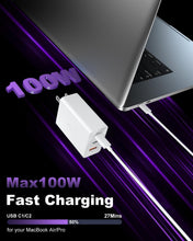 Load image into Gallery viewer, 3-Port USB C Fast Charging Adapter - 100W GaN Charger with 6.6ft Cables Included
