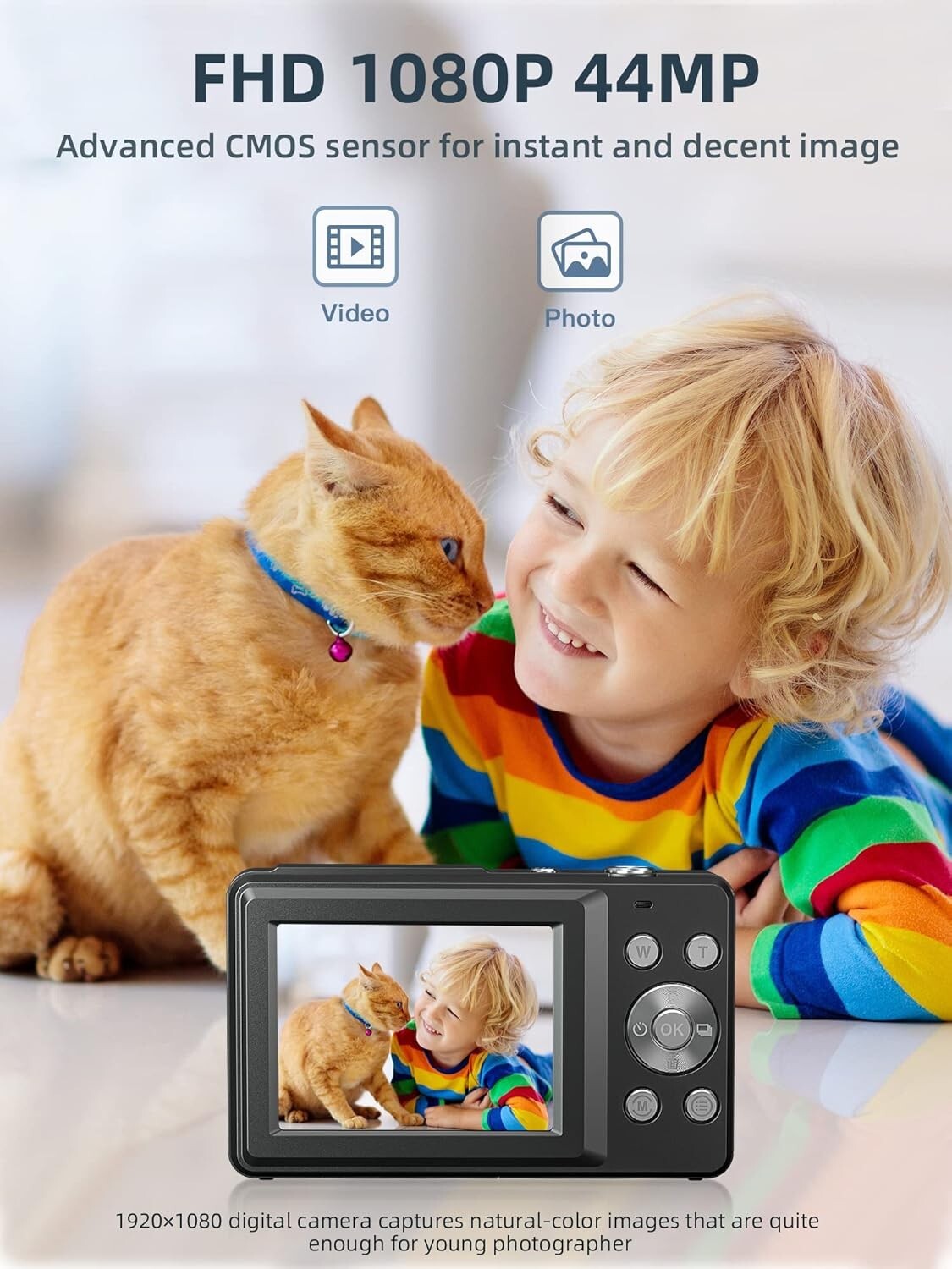 Compact 16X Zoom Digital Camera for Kids - Includes 32GB Card and Two Batteries