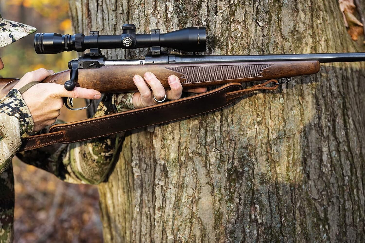 Classic Buffalo Leather Rifle Sling - Secure Carry with Stylish Accent Stitching