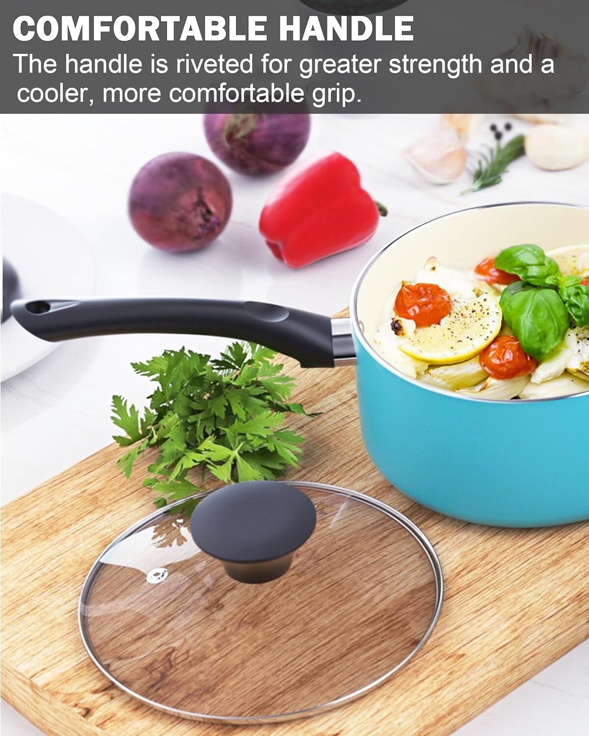 Premium 10-Piece Nonstick Cookware Set with Glass Lids in Elegant Turquoise