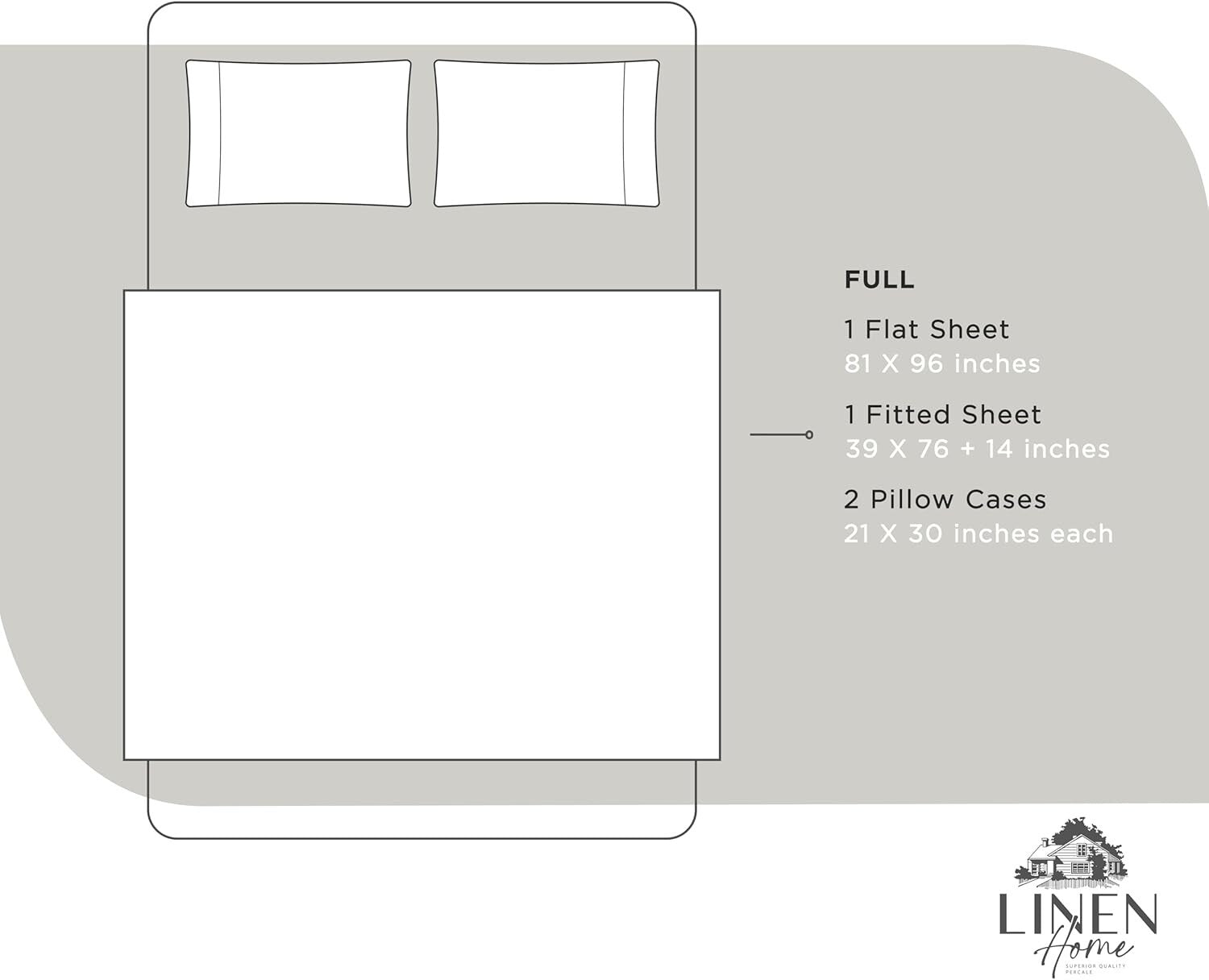 Crisp and Cool Full Size 100% Cotton Percale Sheets, Deep Pocket - 4 Piece Set