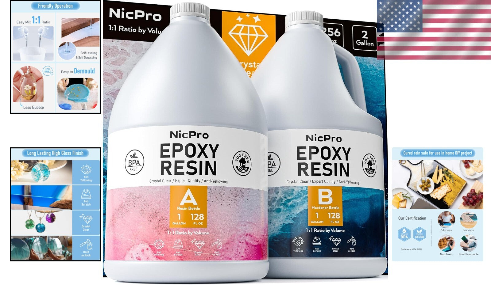 Durable 2-Gallon Epoxy Resin Kit for Crafts: Scratch Resistant & Bubble-Free