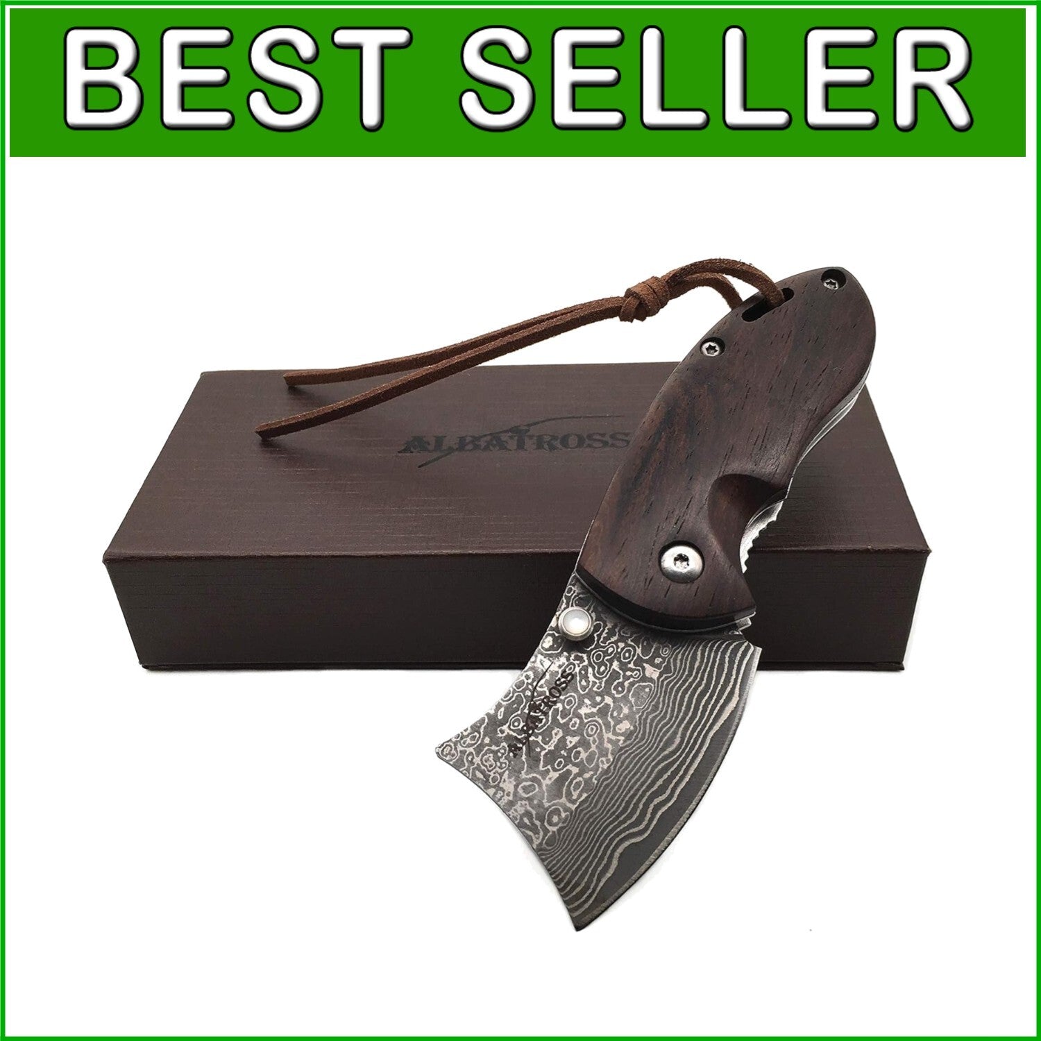 2" Damascus Folding Pocket Knife with Sandalwood Handle - Perfect for Camping