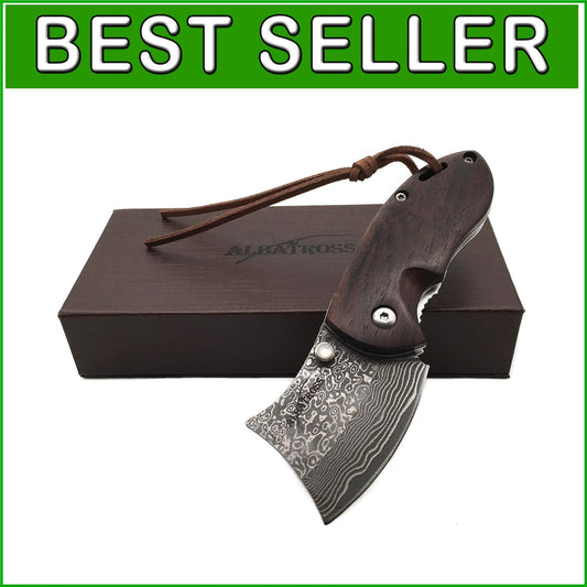 2" Damascus Folding Pocket Knife with Sandalwood Handle - Perfect for Camping