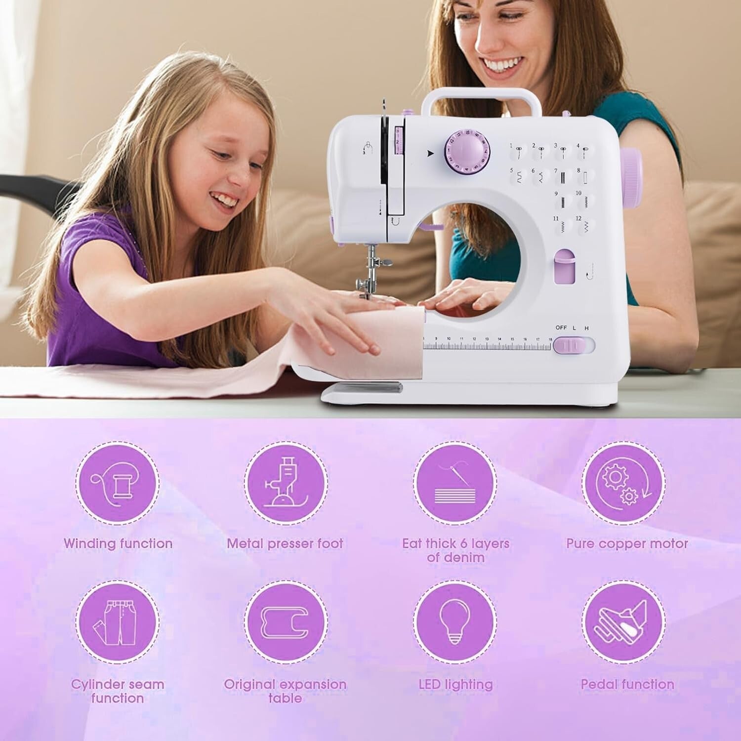 Beginner-Friendly Mini Sewing Machine with Foot Pedal & Stylish Design for Kids