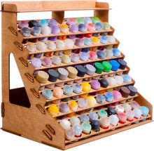 Load image into Gallery viewer, Wooden Paint Organizer for 87 Bottles &amp; 14 Brushes - Ideal for Miniature Artists