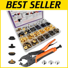 Load image into Gallery viewer, Versatile 100 Set Metal Snap Fasteners Kit with Brass Construction and Pliers