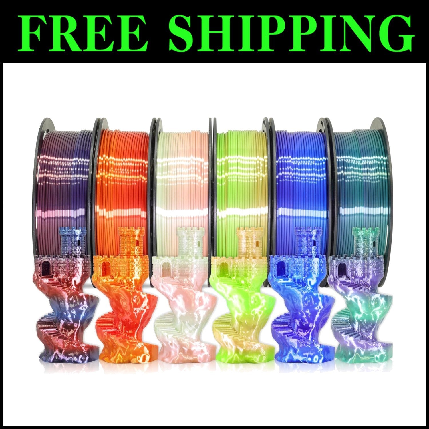 Creative 1.5kg Bundle: 6 Mixed Color Change Silk PLA Filaments for 3D Printing