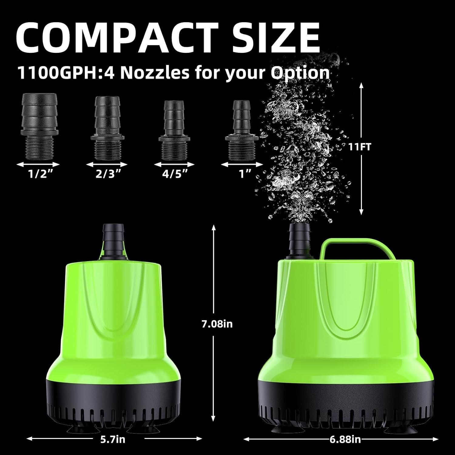 Efficient Submersible Pump for Fish Tanks, Ponds & Hydroponic Systems - 1100 GPH