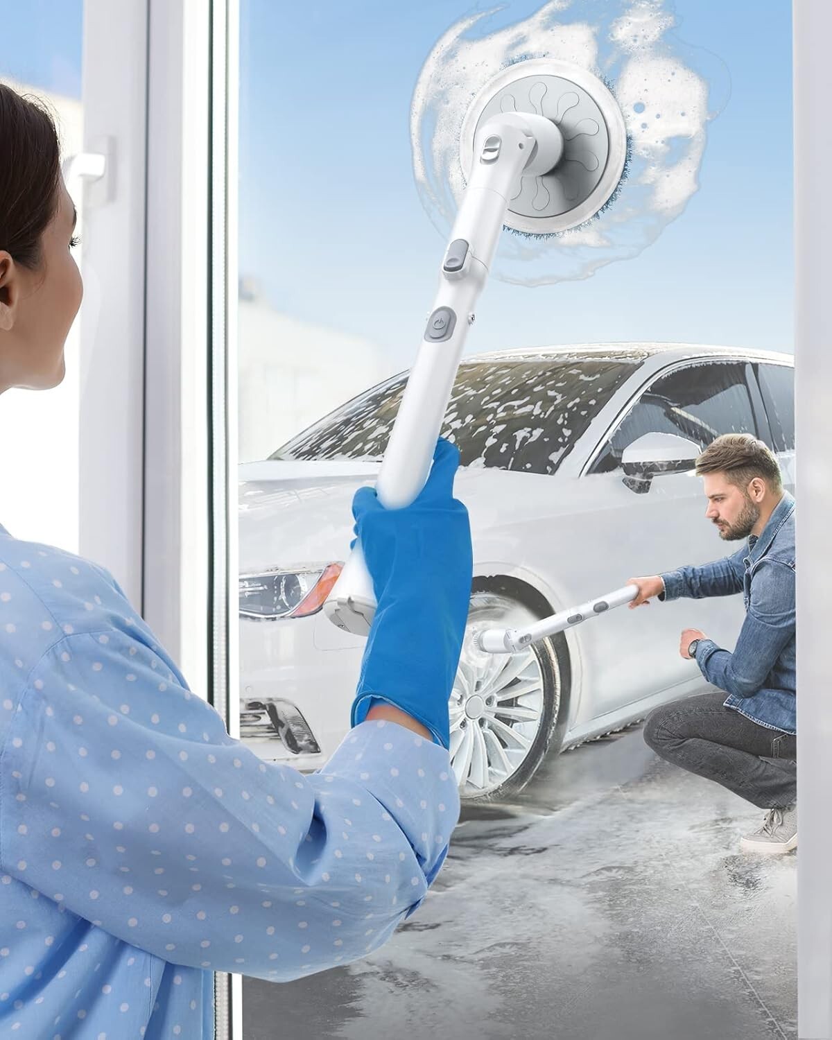 Powerful Cordless Spin Scrubber with 3 Lengths & 5 Brush Heads for Easy Cleaning