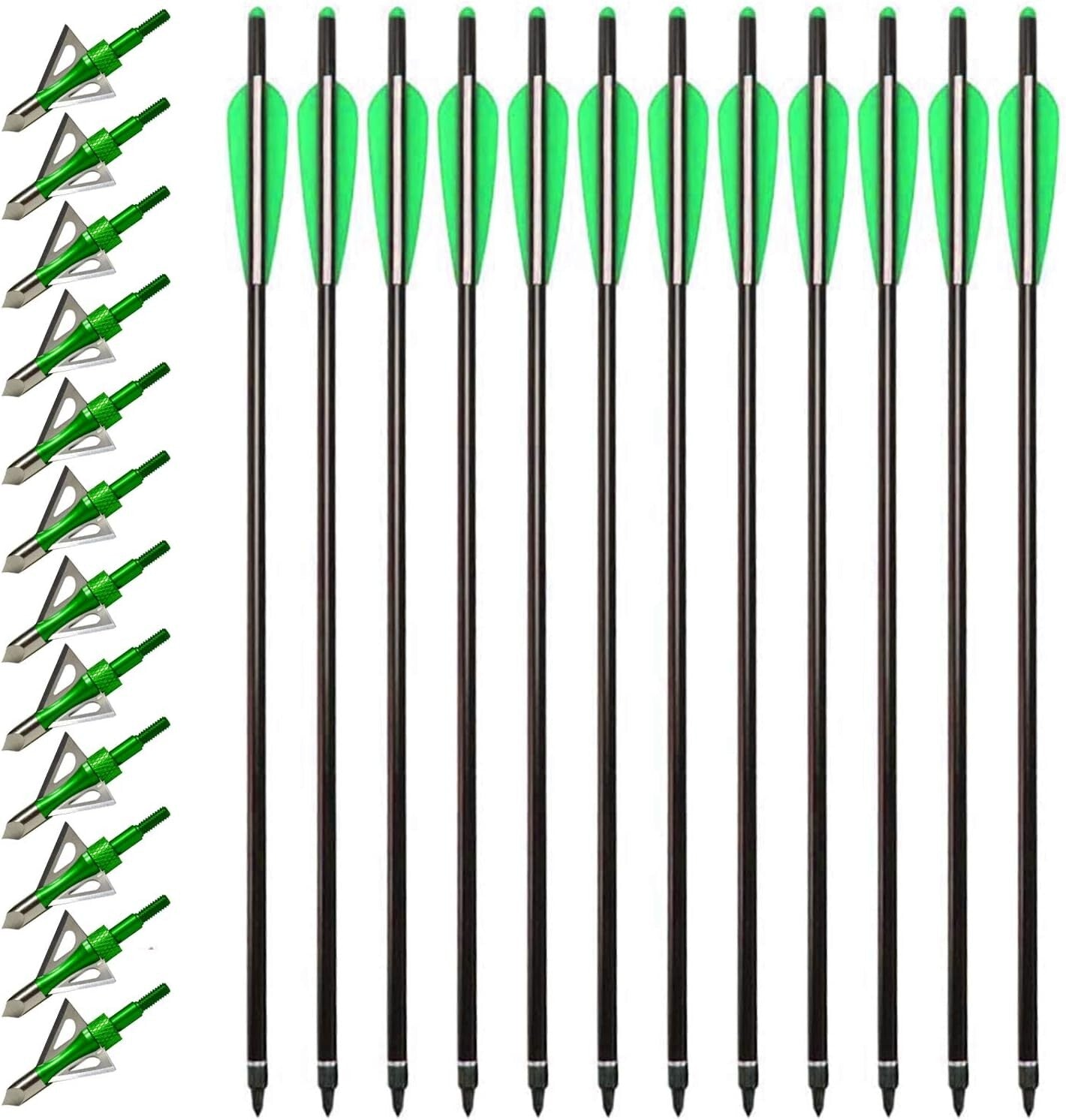20 Inch Carbon Crossbow Bolts 12 Pack & Broadheads Kit for Precise Hunting