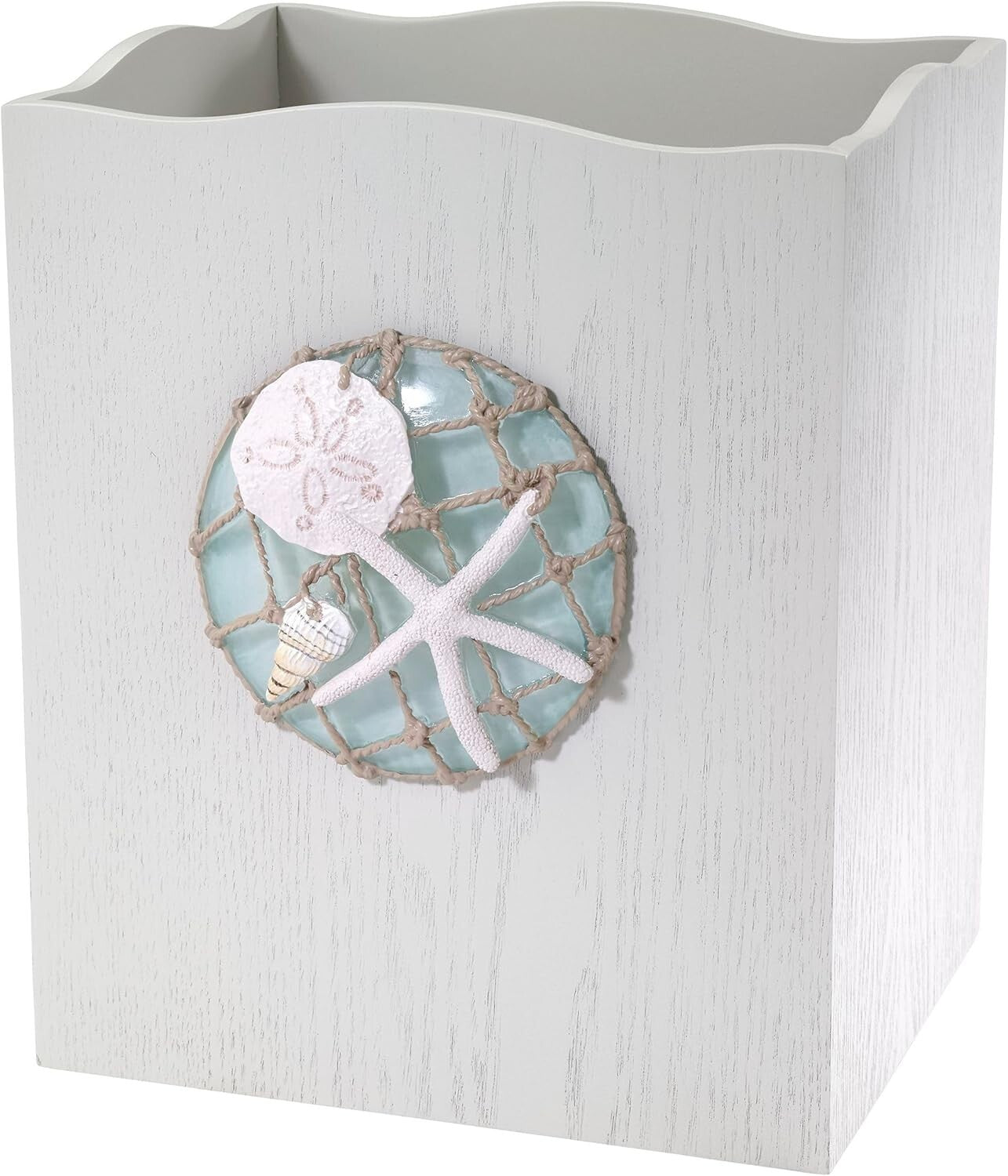 Hand-Painted Resin Trash Can with Nautical Design - Beach Home Essential