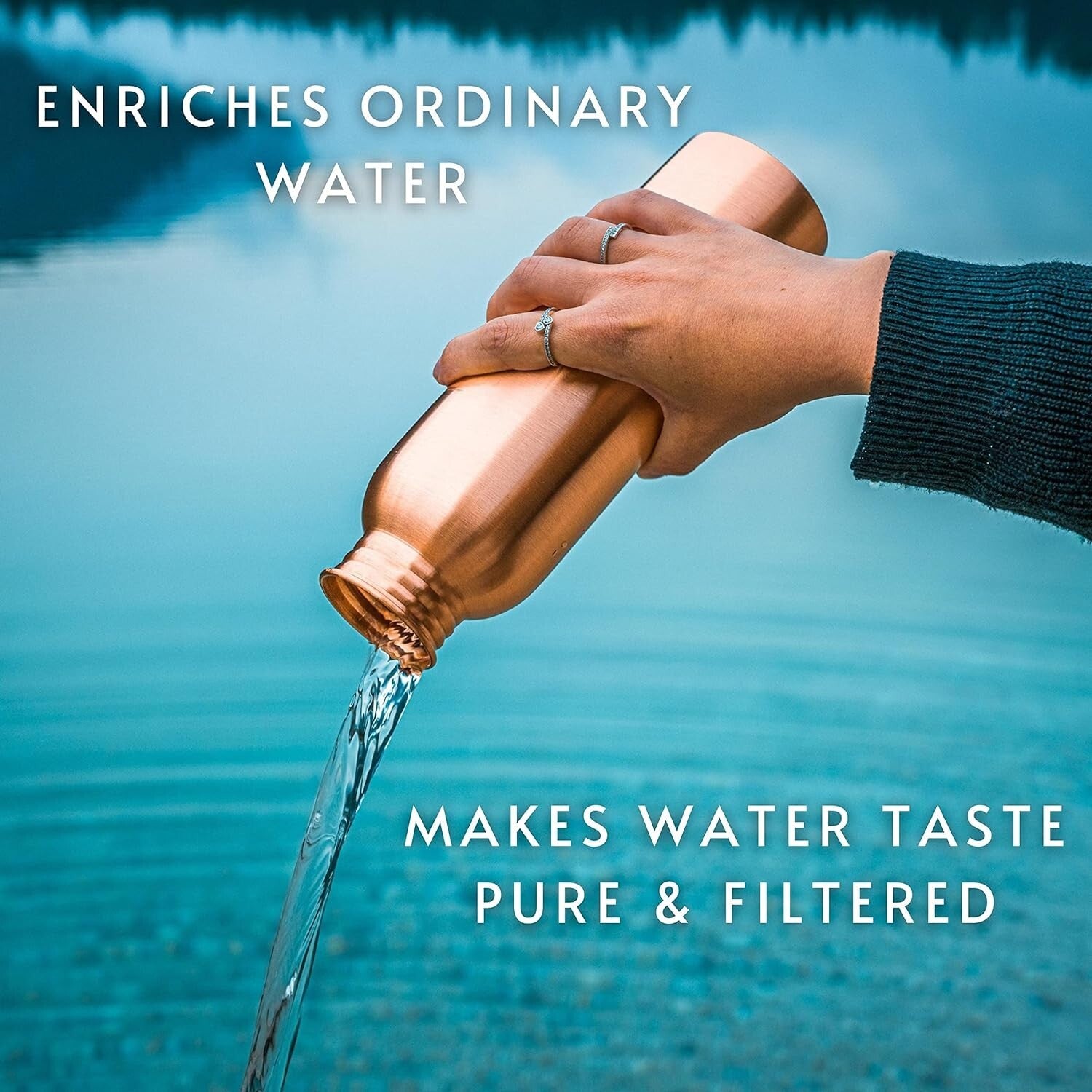 Rustic 34oz Copper Water Bottle - Handmade & Leak-Proof for Health Enthusiasts