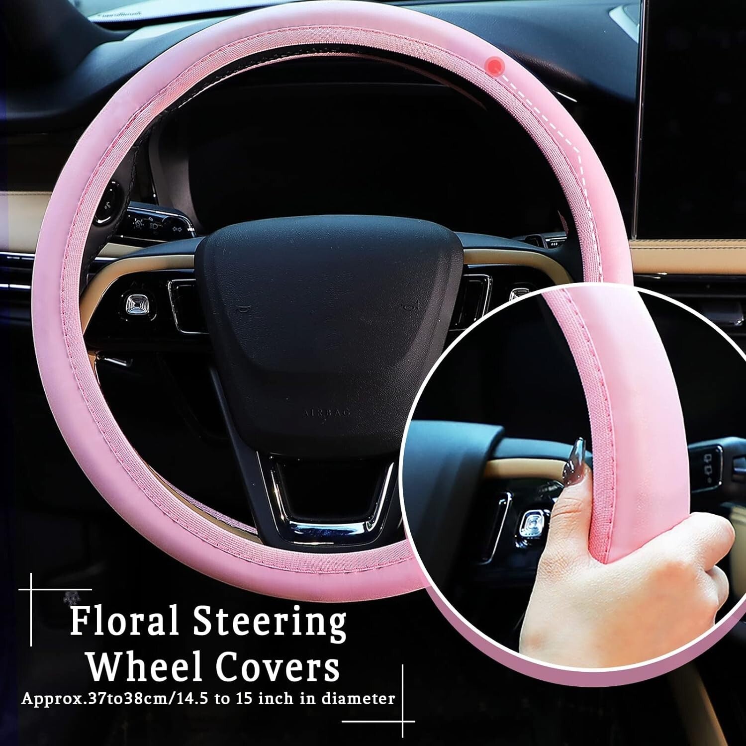 Fashionable Light Pink Car Accessories Bundle: Steering Cover & Phone Holder