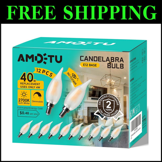 Dimmable 4W E12 Frosted LED Bulbs - 40W Equivalent, Ideal for Home Ambiance