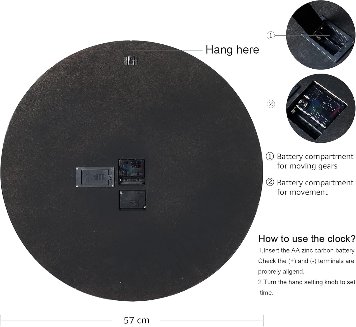 Stylish 23" White Farmhouse Wall Clock with Real Moving Gears for Home Offices