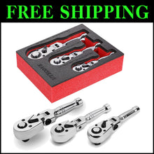 Load image into Gallery viewer, Flexible Head Stubby Ratchet Set - 1/2, 3/8, and 1/4 Inch Drive Wrenches