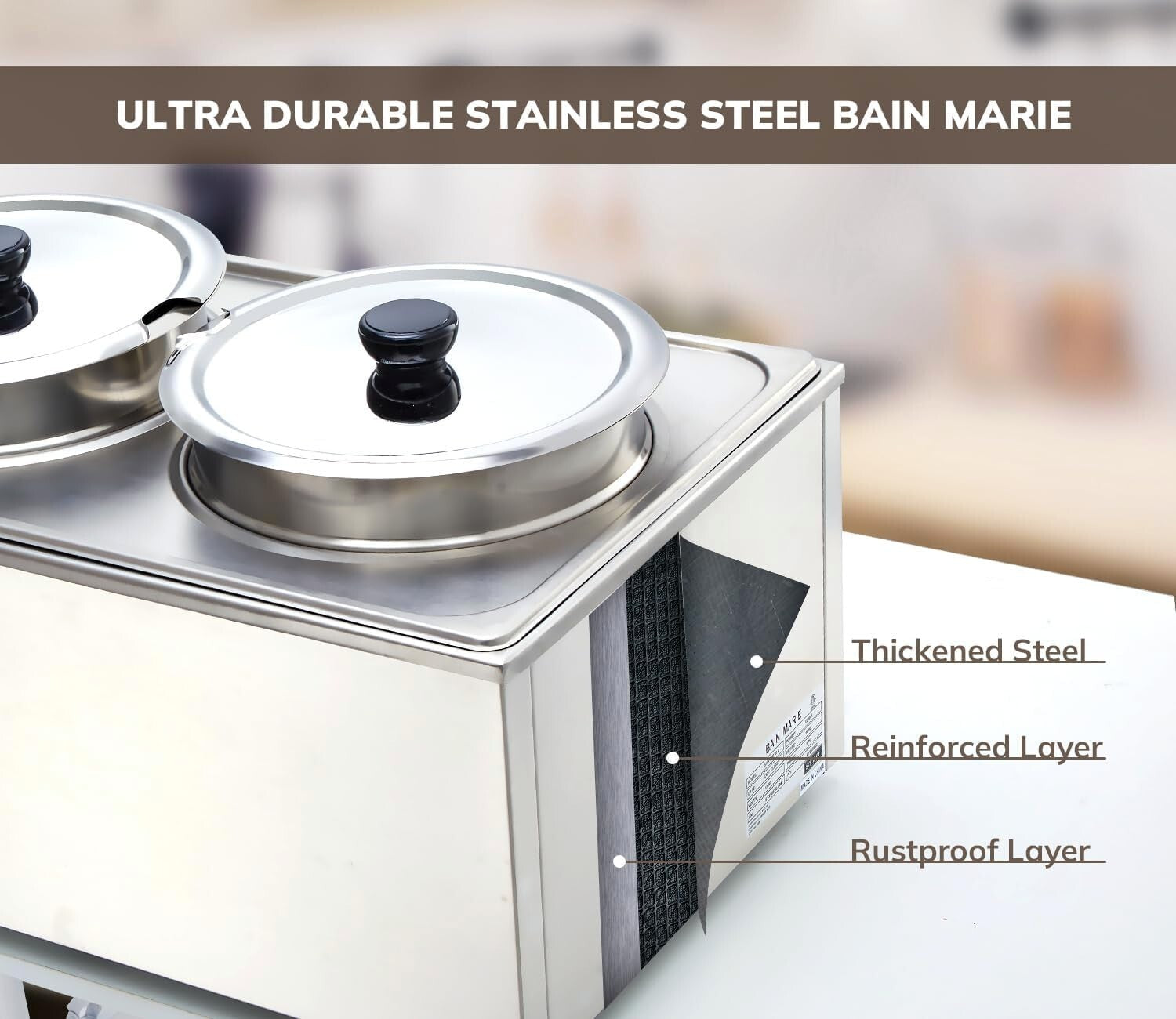 ETL Certified Bain Marie Buffet Table - Easy Clean Stainless Steel Food Warmer