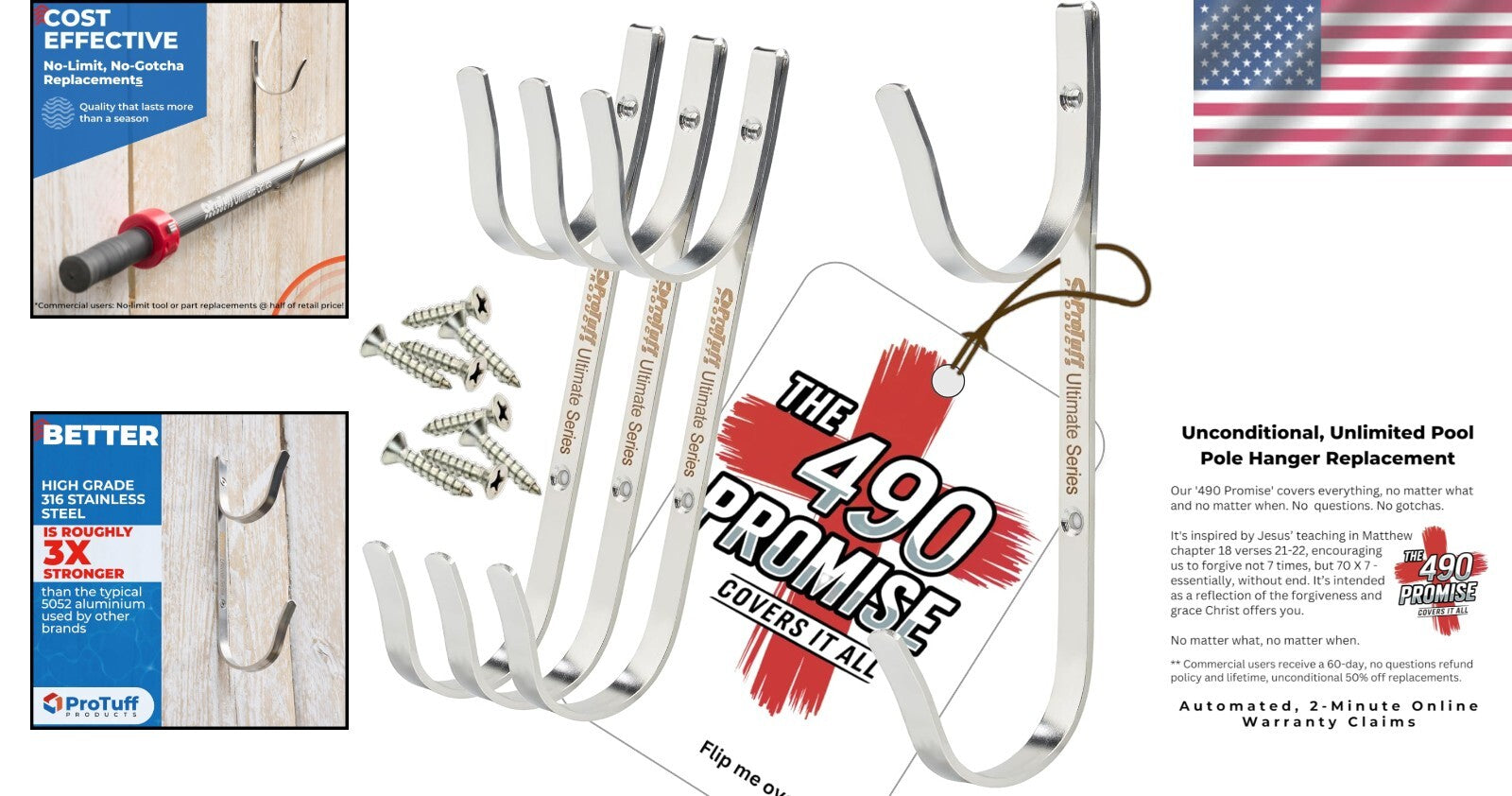 Ultimate Pool Storage Solution – 4 Stainless Steel Hooks for Easy Mounting