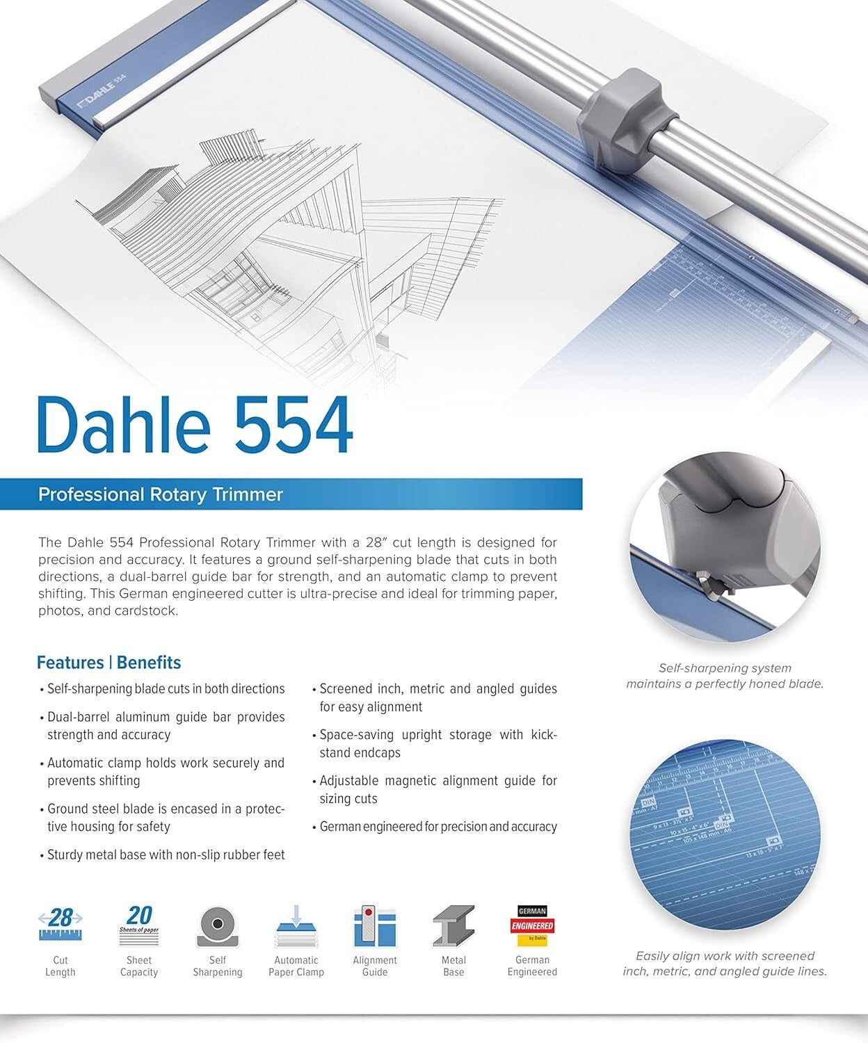 German Engineered 28-Inch Paper Cutter with Automatic Clamp & Sturdy Base