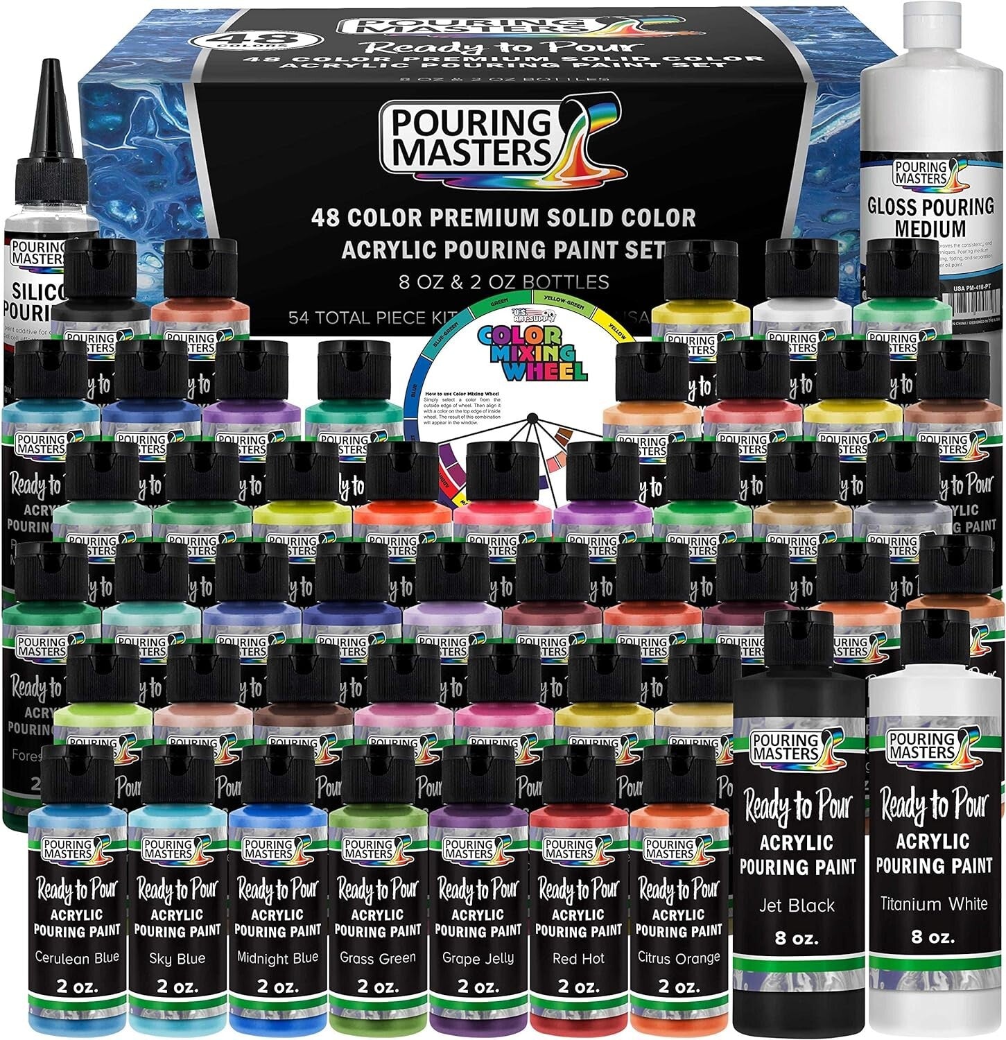 Fast-Drying 48-Color Ready to Pour Acrylic Paint Set - Perfect for Any Surface
