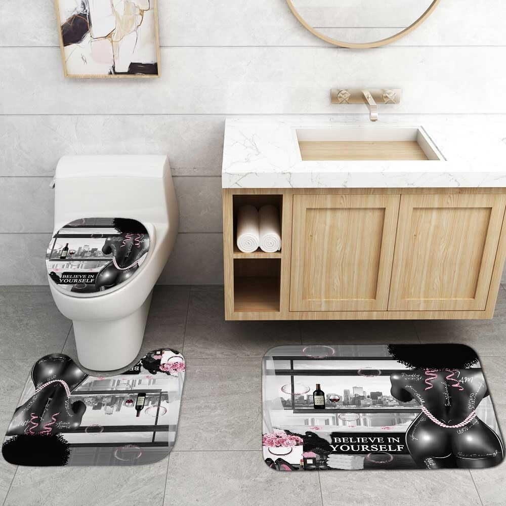 4PCS African American Shower Curtain & Rug Set - Inspiring 'I Am Enough' Design