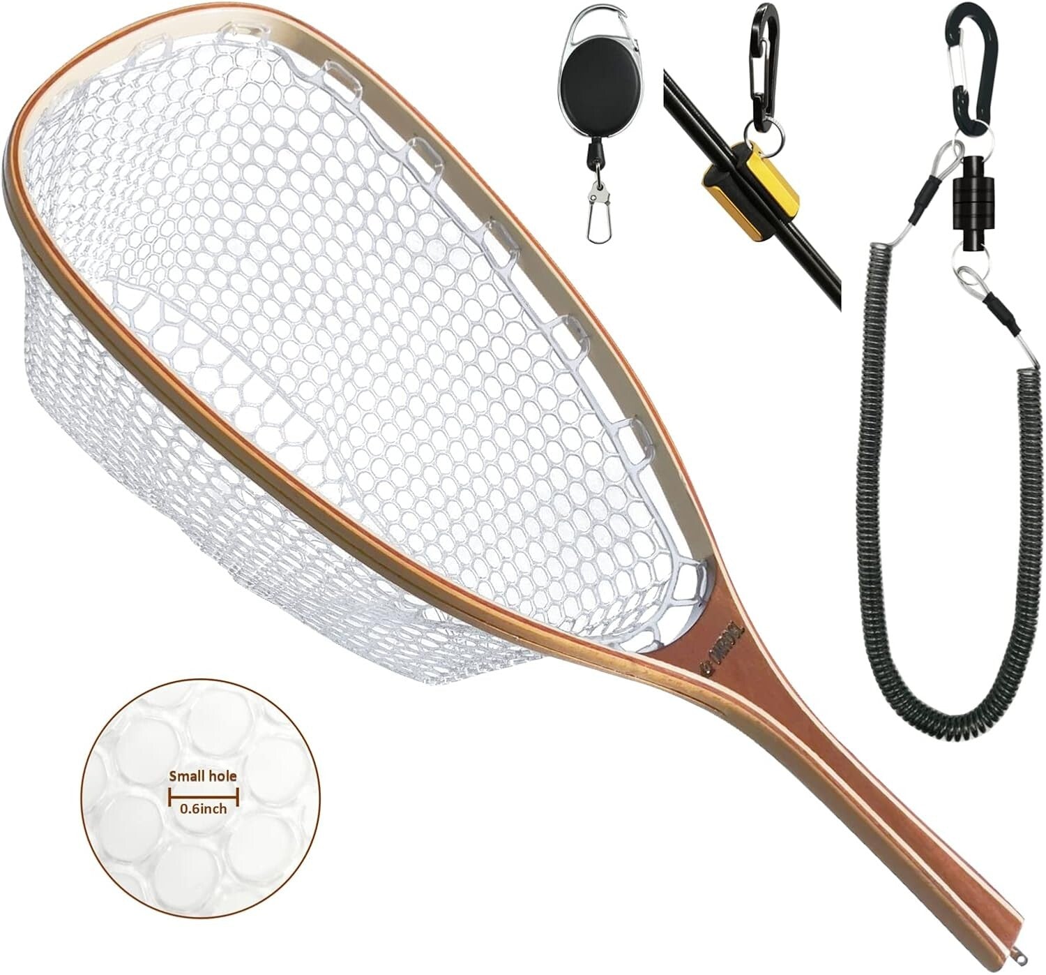Wooden Frame Trout Landing Net with Magnetic Release - Ideal for Catch & Release