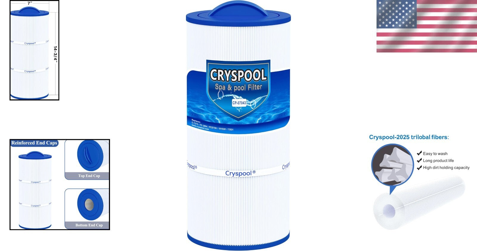 Durable 75 Sq. Ft Spa Filter with Advanced Trilobal Fabric - Lightweight Design