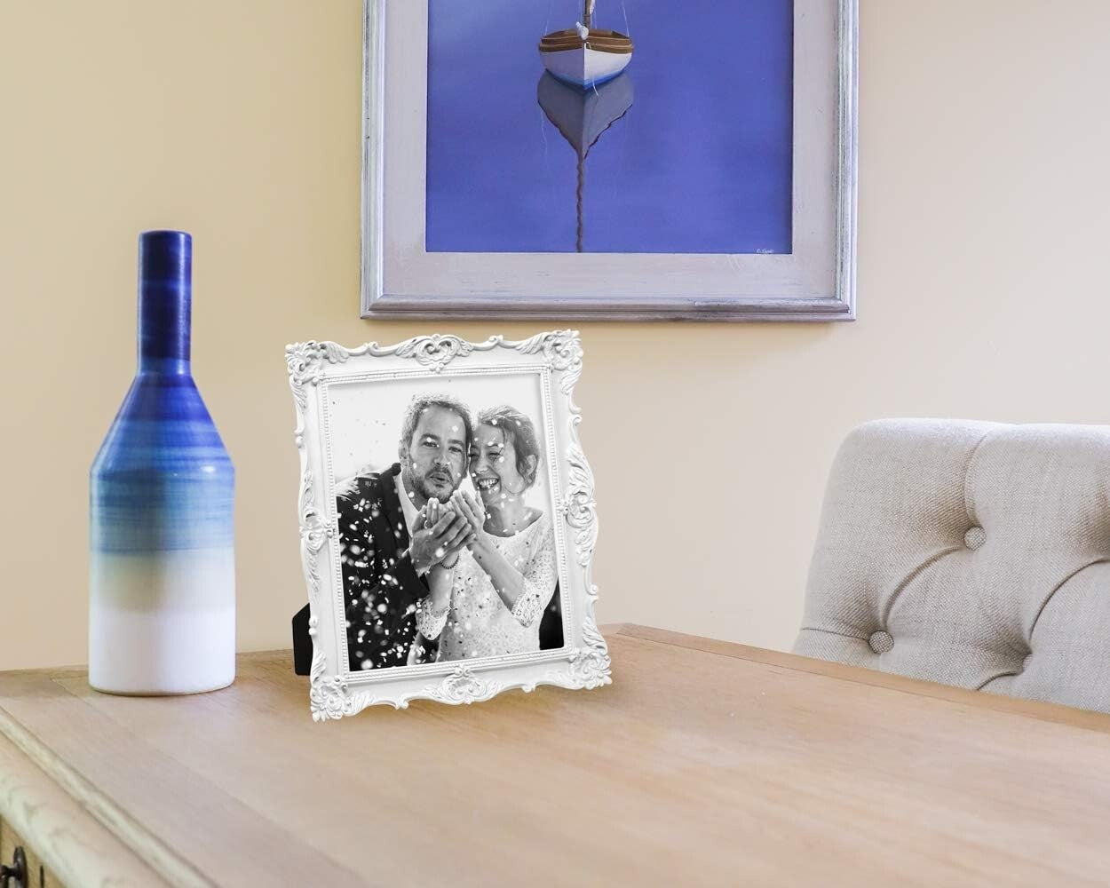 8x10 Elegant Handcrafted Floral Picture Frame – Tabletop and Wall Mount Design