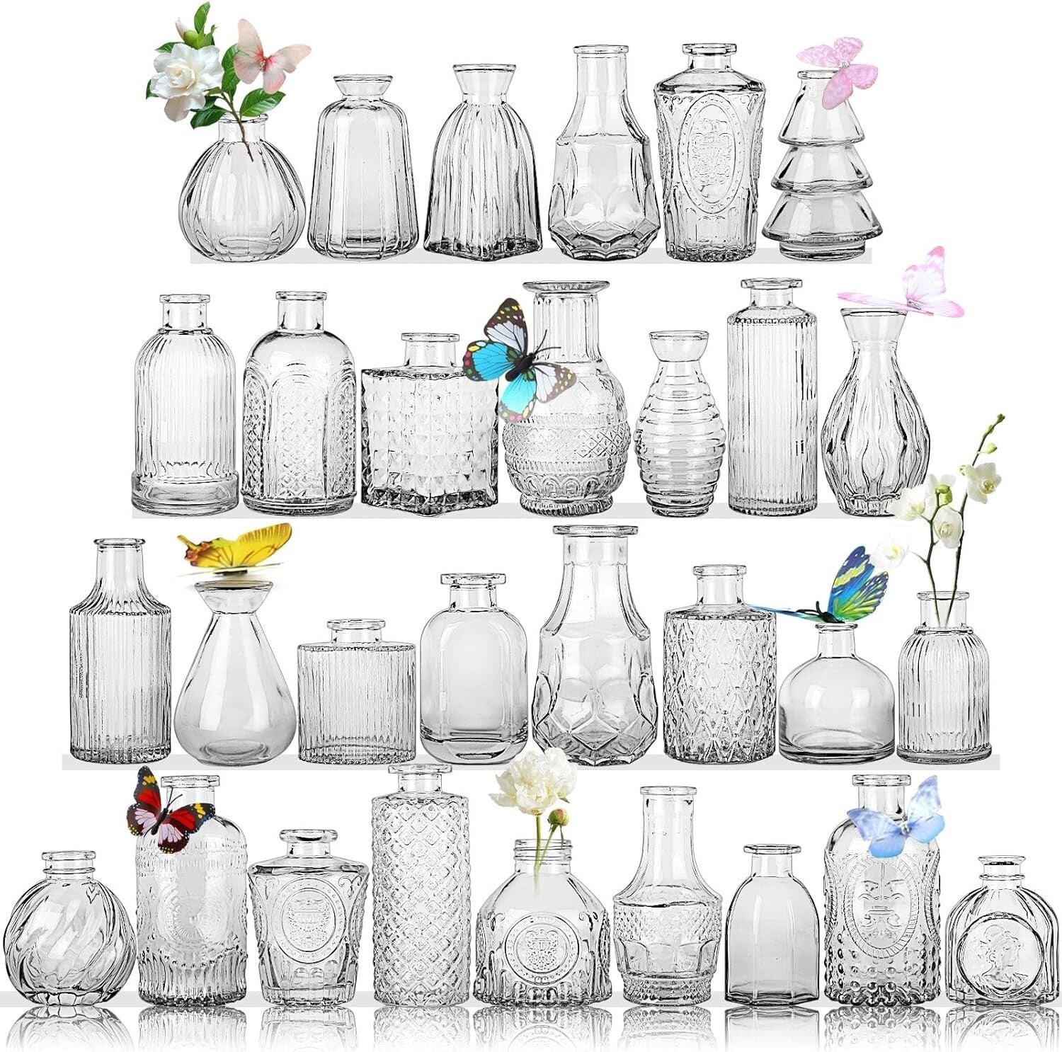Hand-Blown Clear Glass Bud Vases - Set of 30 for Stunning Table Arrangements