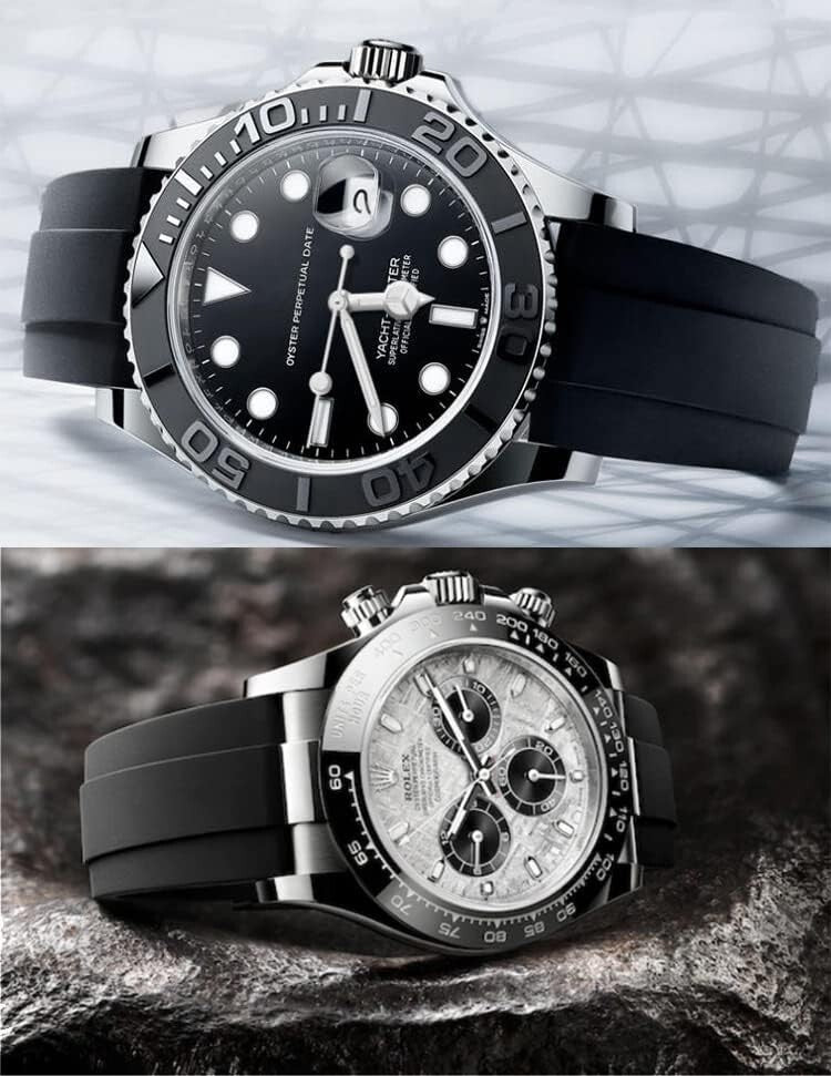 Elegant 20mm Rubber Watch Band for Rolex Submariner & Daytona - Adjustable Fit