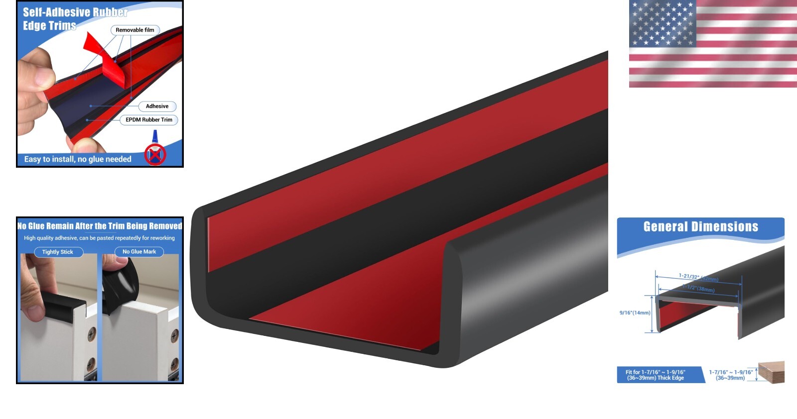 High-Quality U-Shaped Adhesive Edge Trim - 1.5in x 20ft for Various Applications