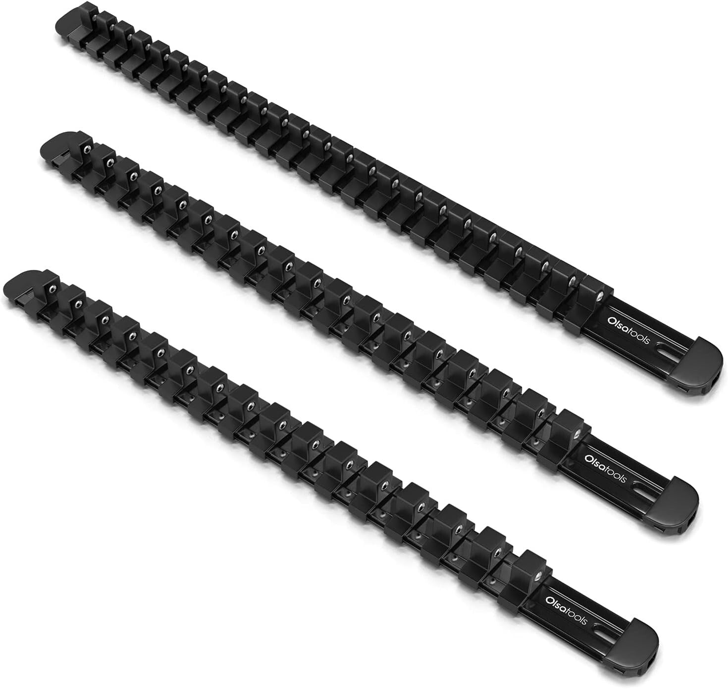 3-Pc Heavy-Duty Socket Organizer with Spring Clips - 1/4, 3/8 & 1/2 Inch