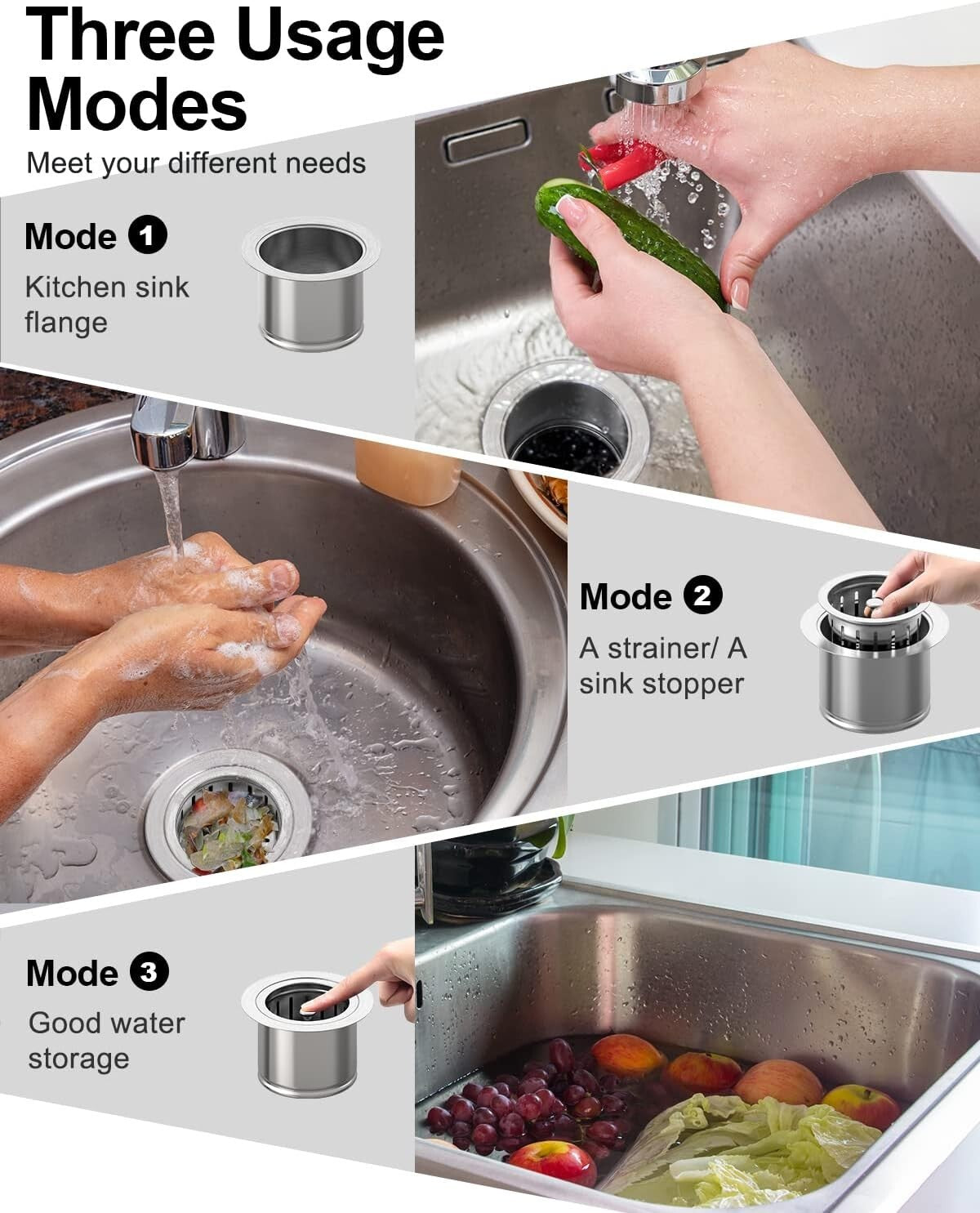 Durable 304 Stainless Steel Extended Flange and Strainer for Thick Kitchen Sinks