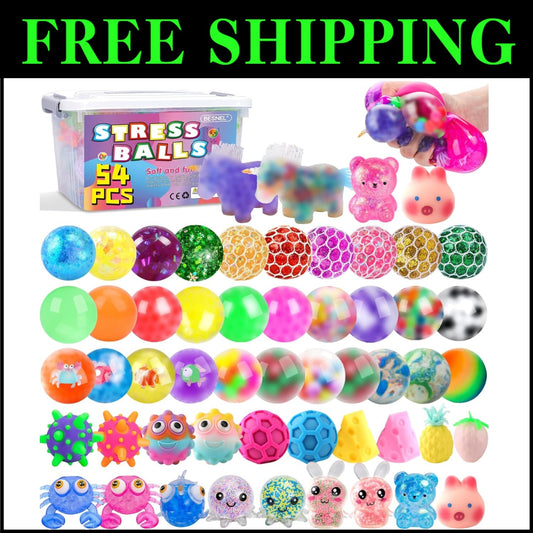 Squishy Stress Relief Balls Set - 54 Unique Squeeze Toys for Anxiety & Fidgeting