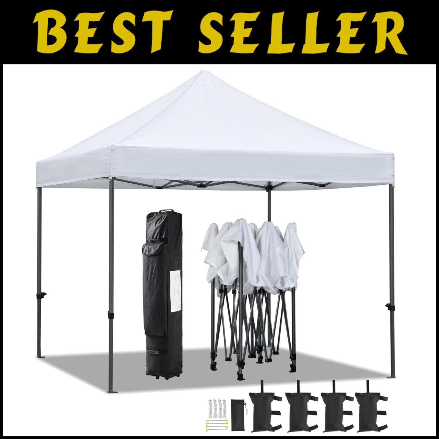Commercial Heavy Duty Canopy Tent 10x10 - Waterproof & Adjustable with Sandbags