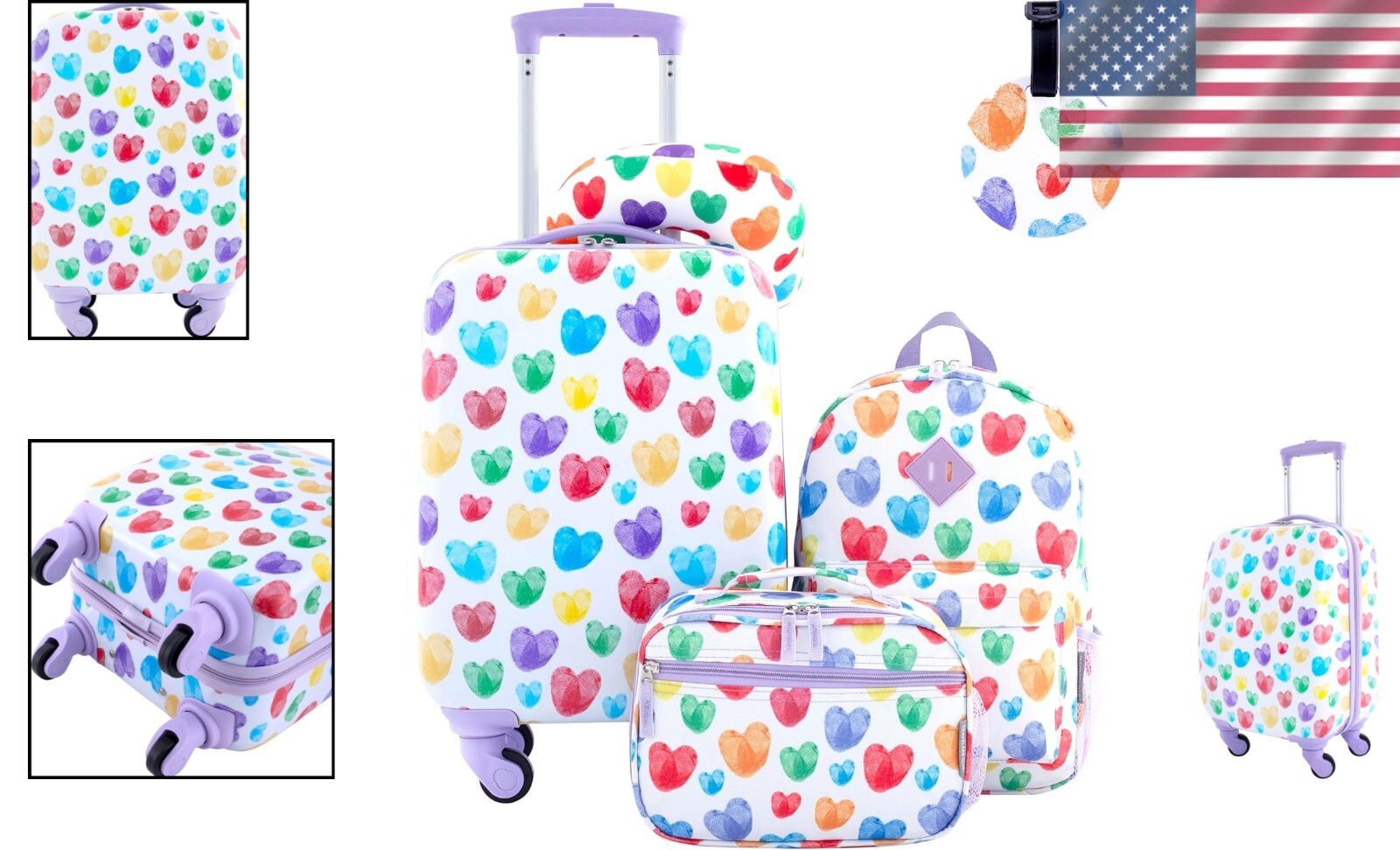 Bright 5 Piece Kids' Luggage Set: Easy Maneuvering with Carry-On & Backpack