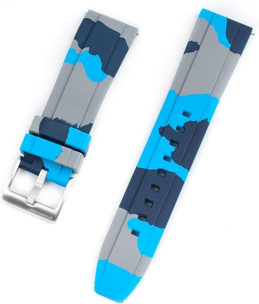 Stylish Quick Release Watch Strap - FKM Rubber in Dark Blue, Light Blue, & Gray