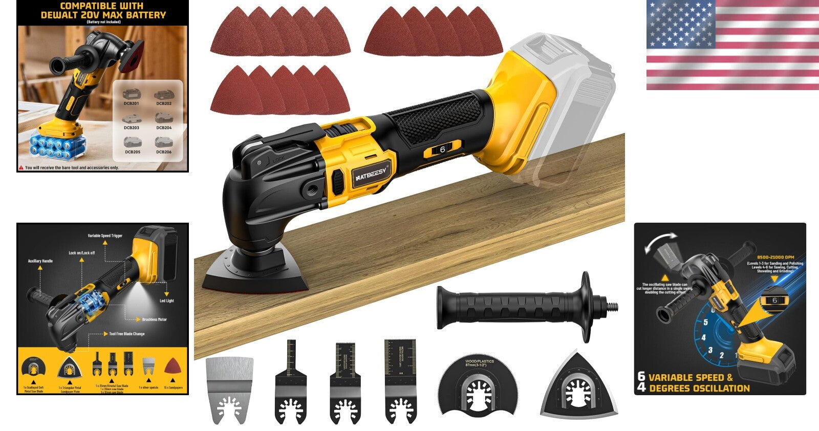 6-Speed Cordless Oscillating Tool for DeWalt 20V - Precision LED Light & Kit