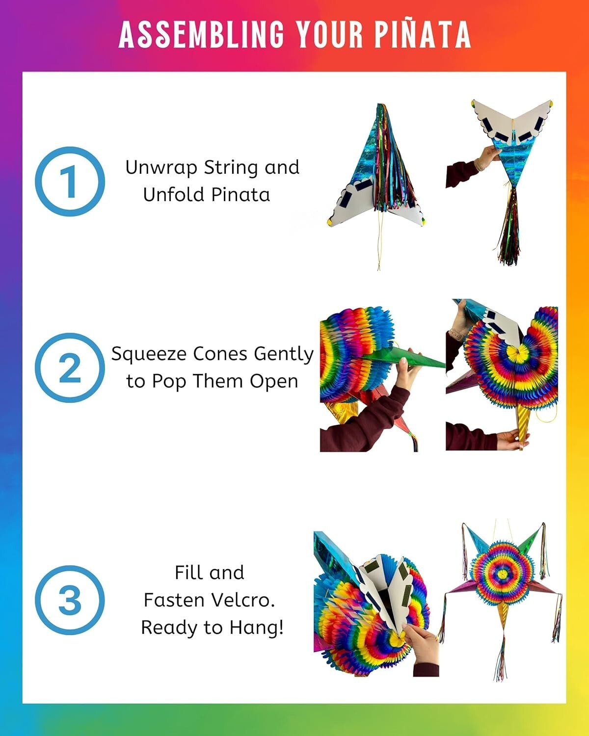 Authentic Handmade Rainbow Piñata - 32" Star Design with 30-ft Rope for Parties