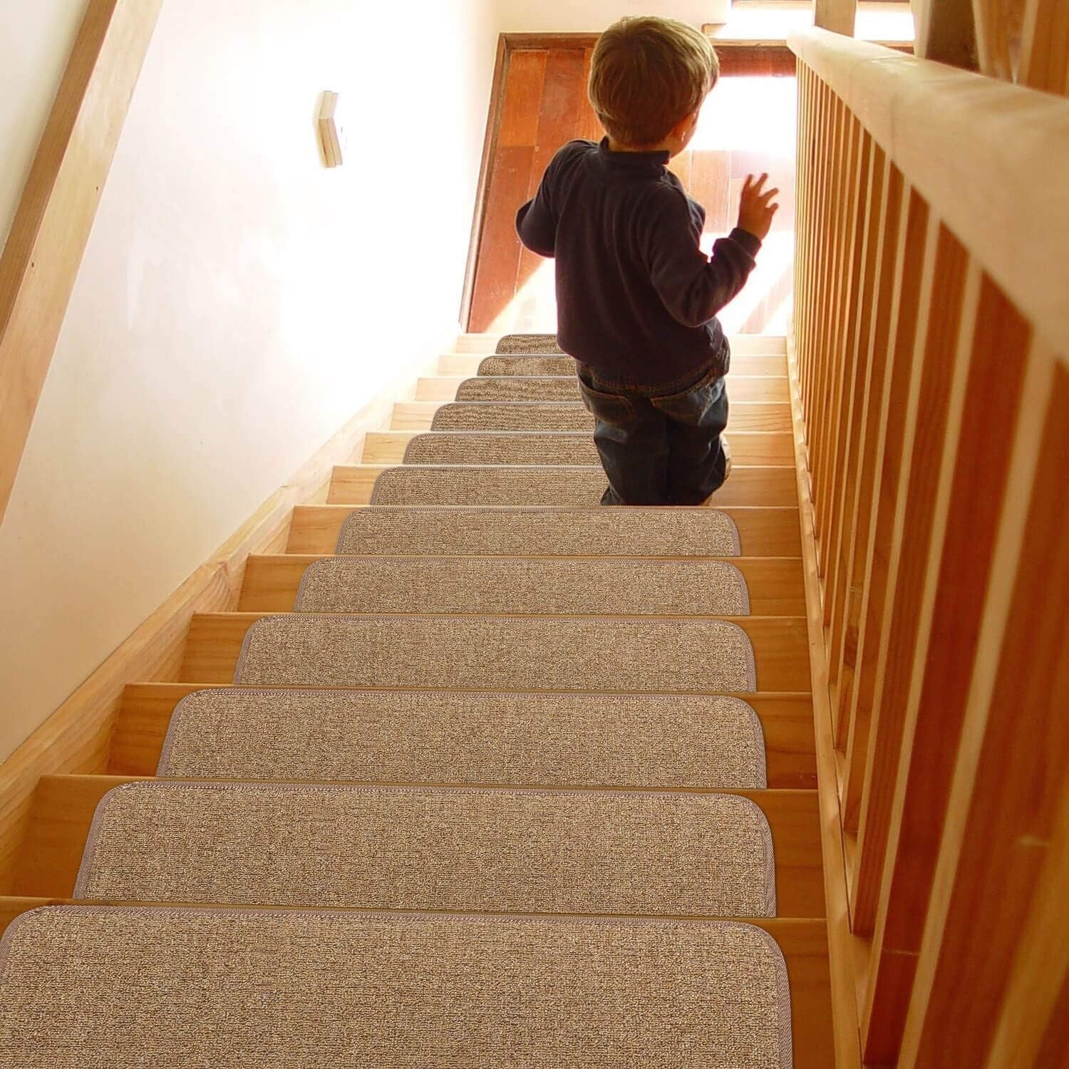 13-Piece Non-Slip Stair Treads Carpet - Washable Indoor Step Covers in Brown