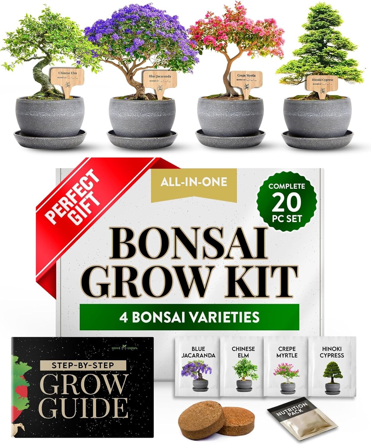 Elegant Bonsai Tree Starter Kit: 4 Unique Varieties & In-Depth Grow Guide