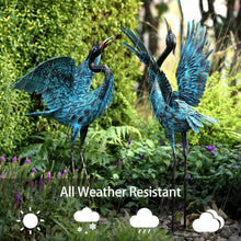 Load image into Gallery viewer, Vivid Blue Metal Crane Statues - Stunning Outdoor Garden Decorations Set