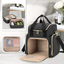 Load image into Gallery viewer, Black Travel Cosmetic Bag with Protective Padding and Multiple Storage Features
