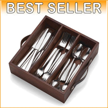 Load image into Gallery viewer, Glamorous 30-Piece Flatware Set with Mirror Finish and Rustic Caddy - Mooncrest