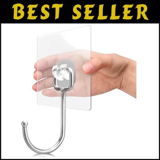 37lb Max Clear Adhesive Hooks - 50 Pack, Perfect for Home & Office Organizing